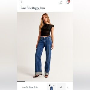 Abercrombie Low Rise Baggy Jean - Dark Denim with Cuff Hem